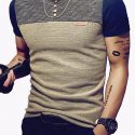 Ericdress Patchwork Color Block Slim Mens T-shirt