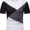 Ericdress Patchwork Color Block Stand Collar Mens Polo Shirt