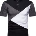 Ericdress Patchwork Color Block Stand Collar Mens Polo Shirt