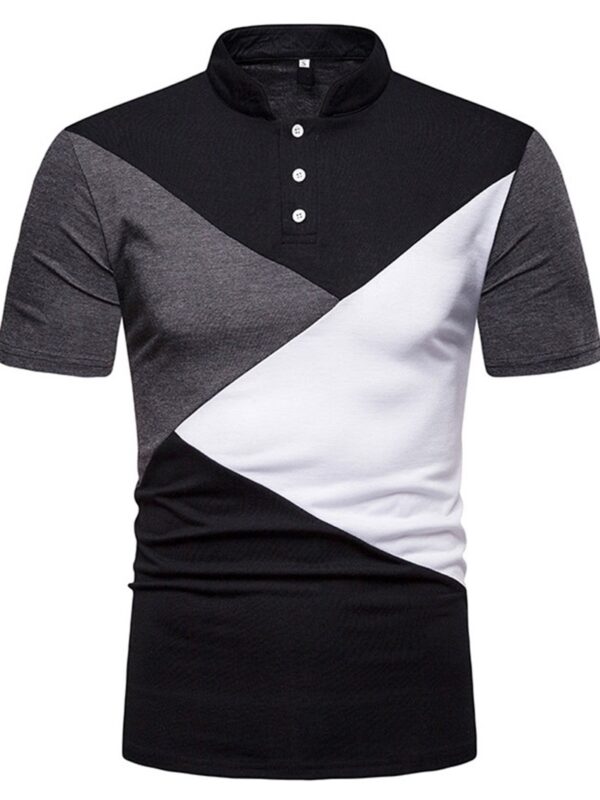 Ericdress Patchwork Color Block Stand Collar Mens Polo Shirt