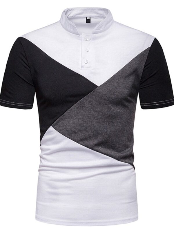 Ericdress Patchwork Color Block Stand Collar Mens Polo Shirt