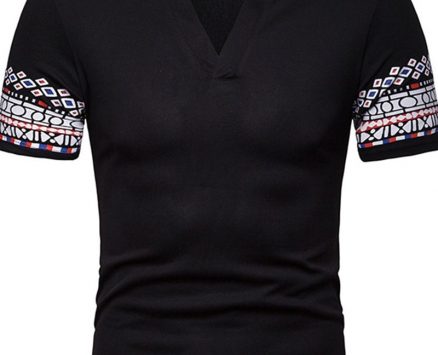 Ericdress Patchwork Geometric Print Stand Collar Mens Polo Shirt