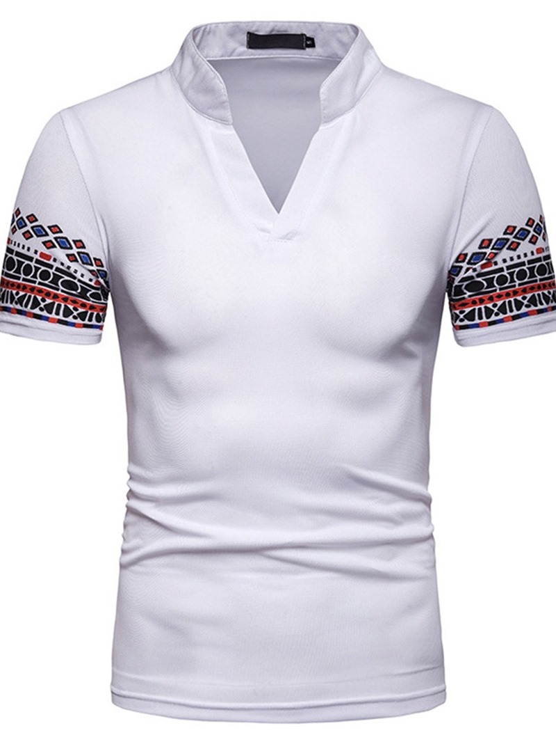 Ericdress Patchwork Geometric Print Stand Collar Mens Polo Shirt