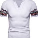 Ericdress Patchwork Geometric Print Stand Collar Mens Polo Shirt