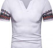 Ericdress Patchwork Geometric Print Stand Collar Mens Polo Shirt