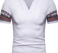 Ericdress Patchwork Geometric Print Stand Collar Mens Polo Shirt