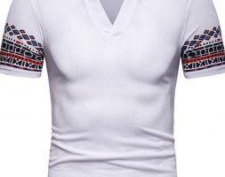 Ericdress Patchwork Geometric Print Stand Collar Mens Polo Shirt