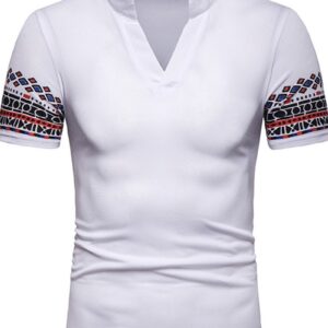 Ericdress Patchwork Geometric Print Stand Collar Mens Polo Shirt