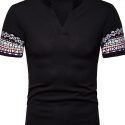 Ericdress Patchwork Geometric Print Stand Collar Mens Polo Shirt