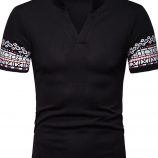 Ericdress Patchwork Geometric Print Stand Collar Mens Polo Shirt