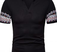 Ericdress Patchwork Geometric Print Stand Collar Mens Polo Shirt