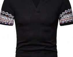 Ericdress Patchwork Geometric Print Stand Collar Mens Polo Shirt