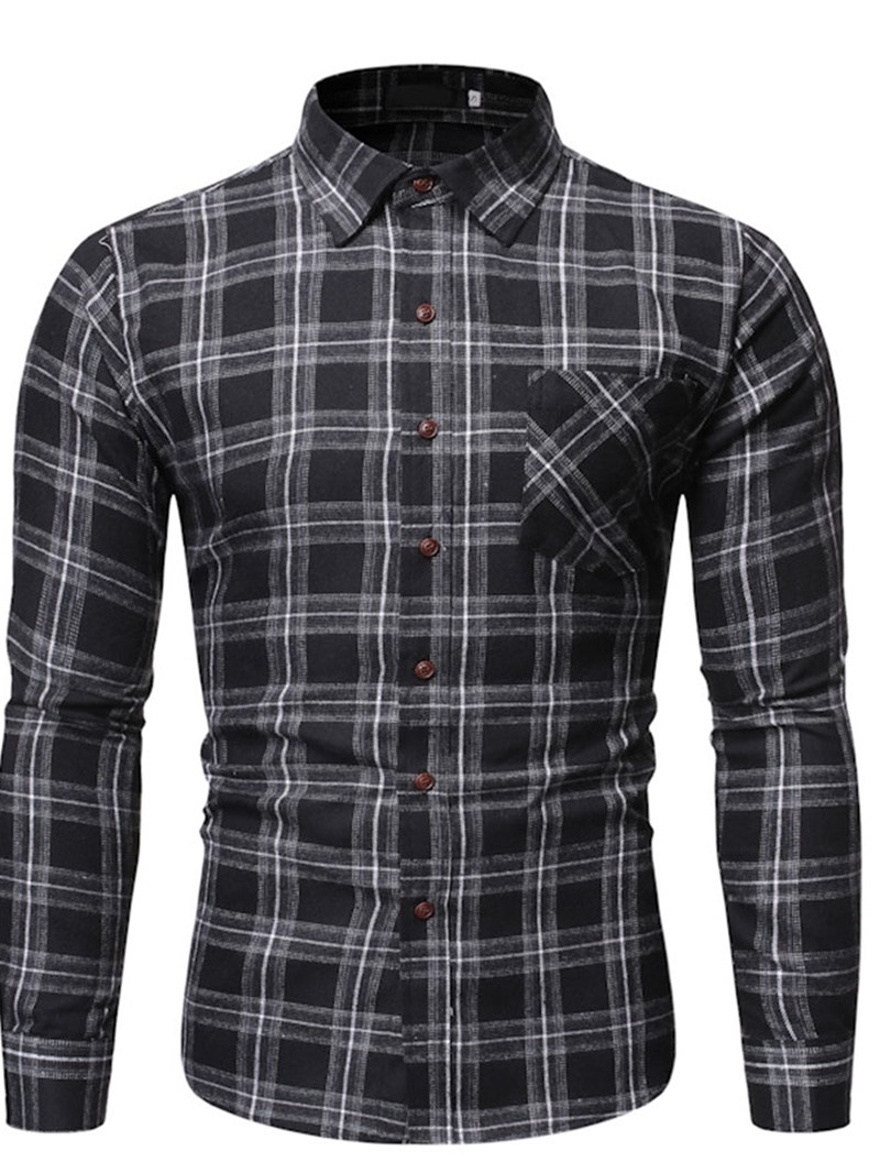 Ericdress Plaid Button Lapel Single-Breasted Slim Men's Shirt