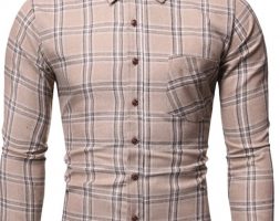 Ericdress Plaid Button Lapel Single-Breasted Slim Men’s Shirt
