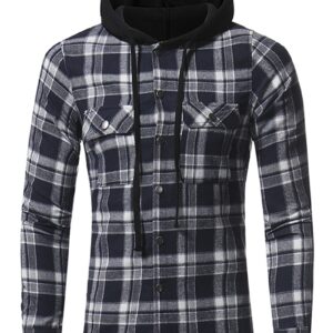 Ericdress Plaid Hood Patched Casual Men's Shirt