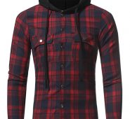 Ericdress Plaid Hood Patched Casual Men’s Shirt