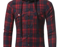 Ericdress Plaid Hood Patched Casual Men’s Shirt