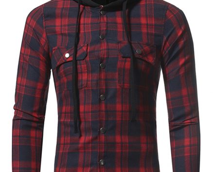 Ericdress Plaid Hood Patched Casual Men’s Shirt