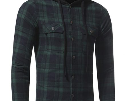 Ericdress Plaid Hood Patched Casual Men’s Shirt
