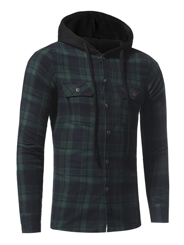 Ericdress Plaid Hood Patched Casual Men's Shirt