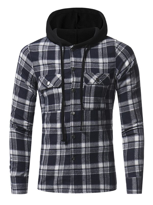 Ericdress Plaid Hood Patched Casual Men's Shirt