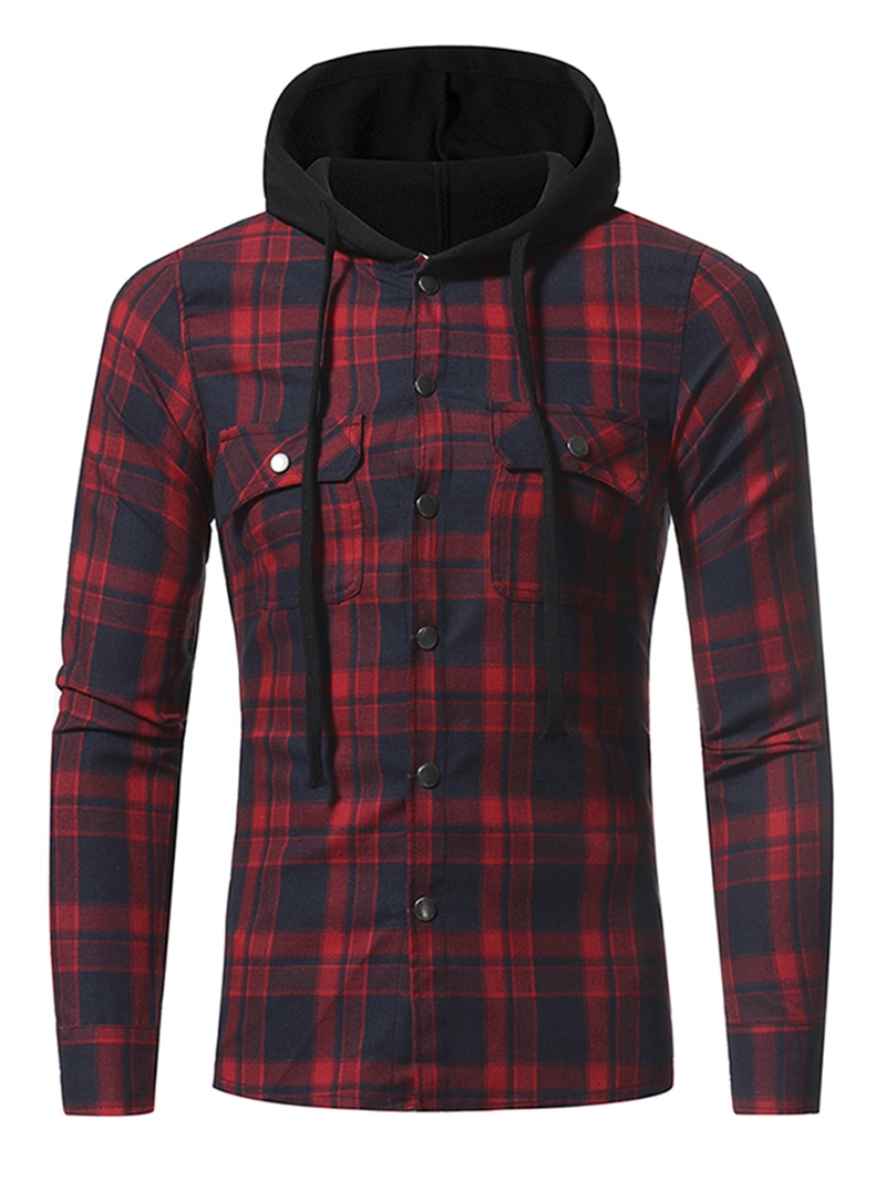 Ericdress Plaid Hood Patched Casual Men's Shirt