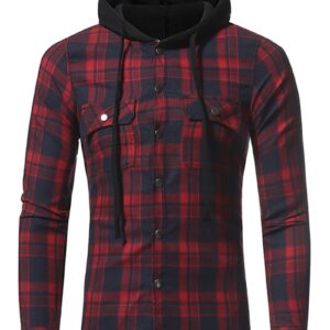 Ericdress Plaid Hood Patched Casual Men's Shirt