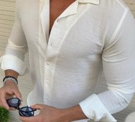 Ericdress Plain Color Casual Style Lapel Slim Men’s Shirt