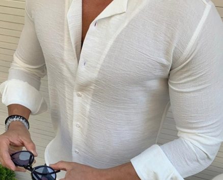 Ericdress Plain Color Casual Style Lapel Slim Men’s Shirt