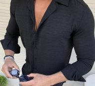 Ericdress Plain Color Casual Style Lapel Slim Men’s Shirt