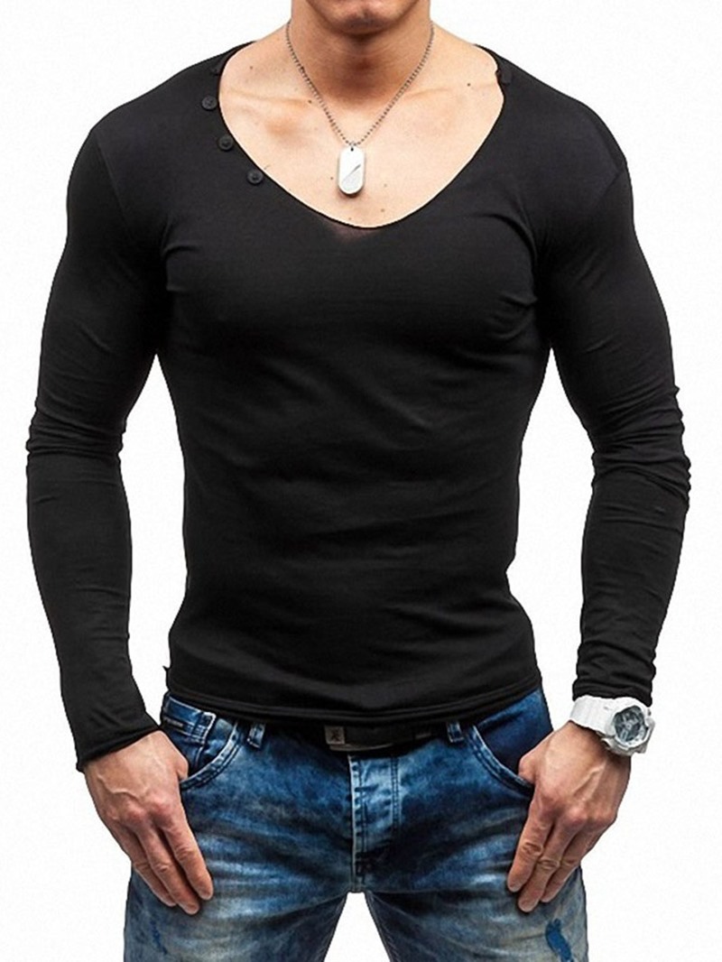 Ericdress Plain European Slim Mens T-shirt