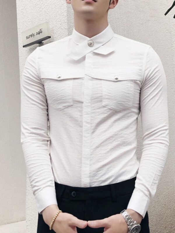 Ericdress Plain Korean Pocket Slim Men's Shirt