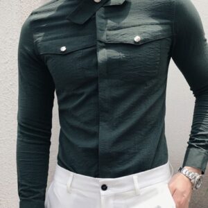 Ericdress Plain Korean Pocket Slim Men's Shirt