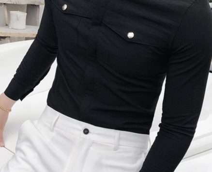 Ericdress Plain Korean Pocket Slim Men’s Shirt