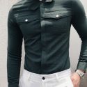 Ericdress Plain Korean Pocket Slim Men’s Shirt