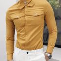 Ericdress Plain Korean Pocket Slim Men’s Shirt