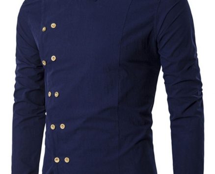 Ericdress Plain Lapel Button Double-Breasted Fall Men’s Shirt
