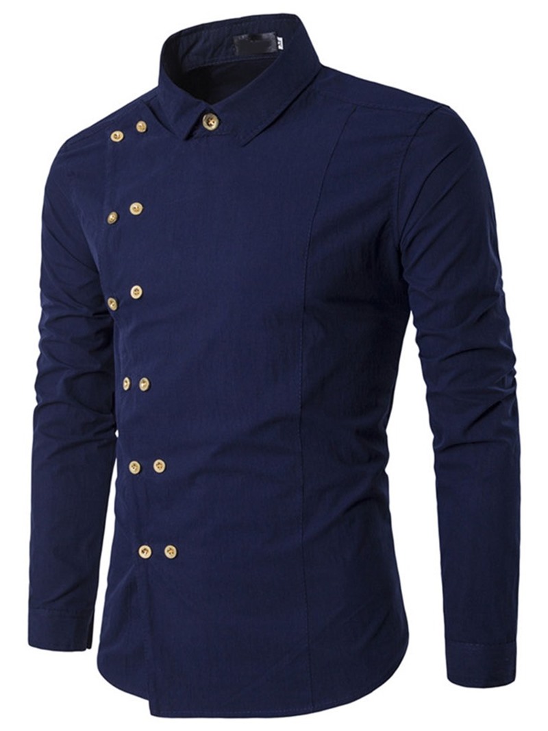 Ericdress Plain Lapel Button Double-Breasted Fall Men's Shirt