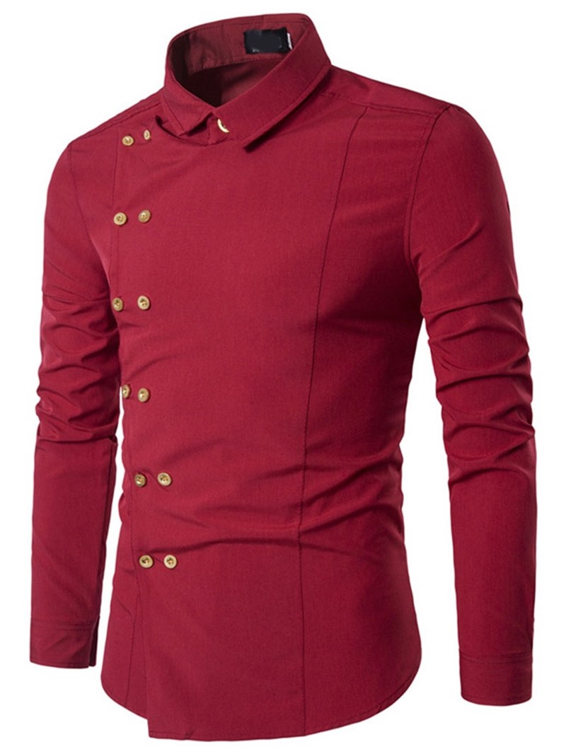 Ericdress Plain Lapel Button Double-Breasted Fall Men's Shirt