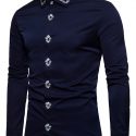 Ericdress Plain Lapel Simple Print Men’s Shirt