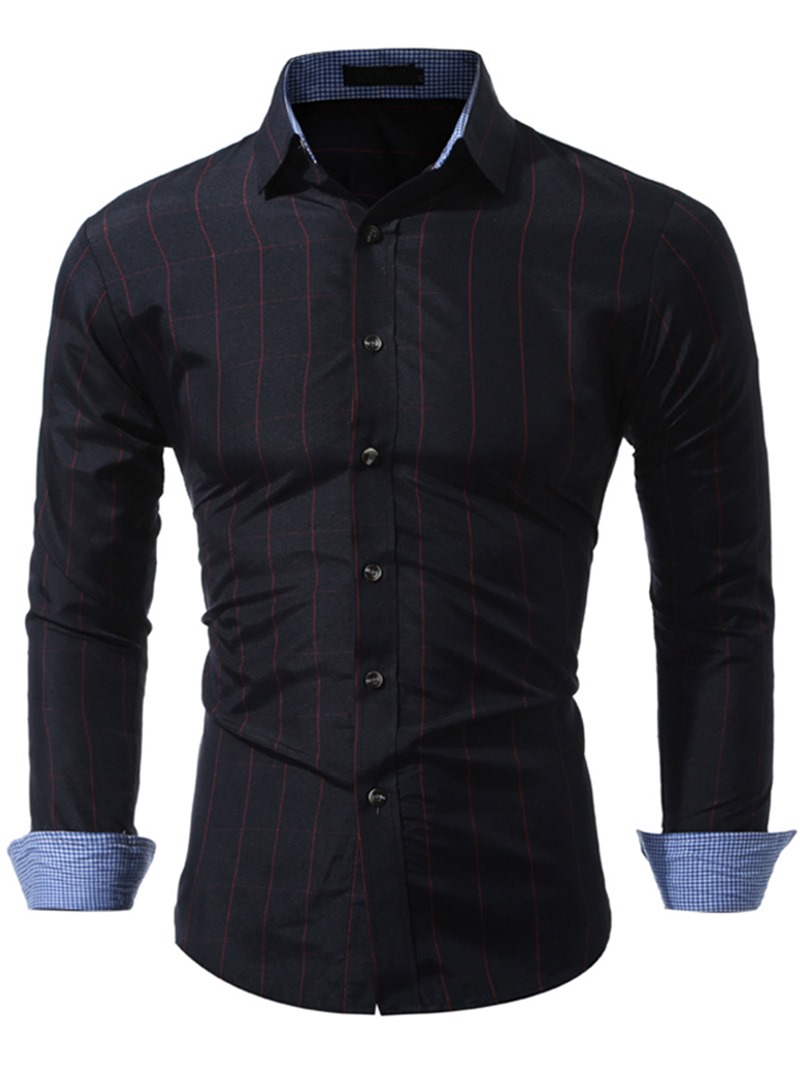 Ericdress Plain Long Sleeve Plaid Casual Men's Shirt