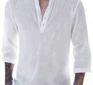 Ericdress Plain Stand Collar Simple Loose Men’s Shirt