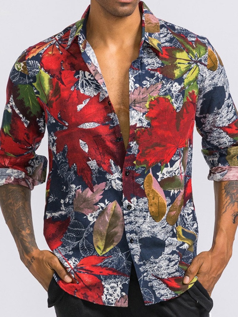 Ericdress Plant Lapel Print Fall Single-Breasted Men's Shirt