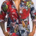 Ericdress Plant Lapel Print Fall Single-Breasted Men’s Shirt