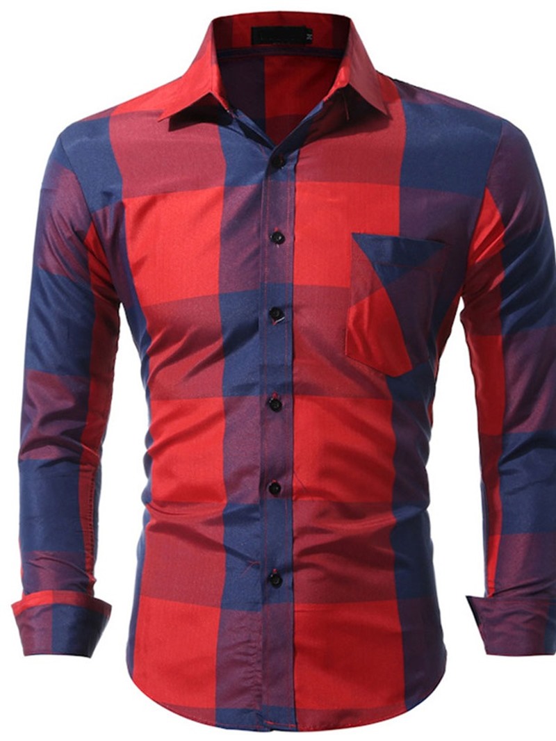 Ericdress Pocket Casual Plaid Single-Breasted Fall Men's Shirt