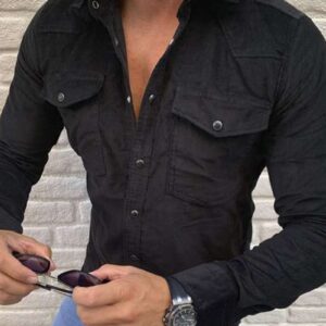 Ericdress Pocket Lapel Plain Single-Breasted Men's Shirt