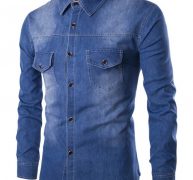 Ericdress Pocket Patched Denim Men’s Shirt