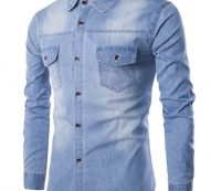 Ericdress Pocket Patched Denim Men’s Shirt