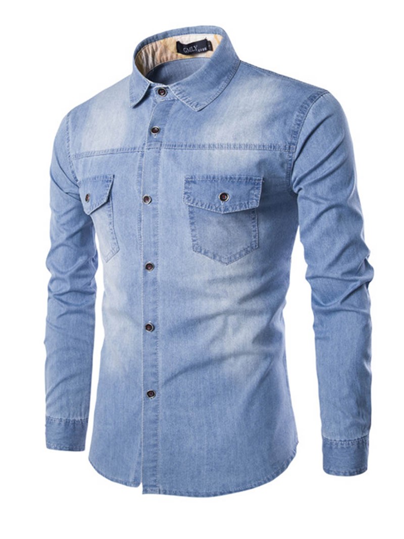 Ericdress Pocket Patched Denim Men's Shirt