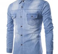Ericdress Pocket Patched Denim Men’s Shirt